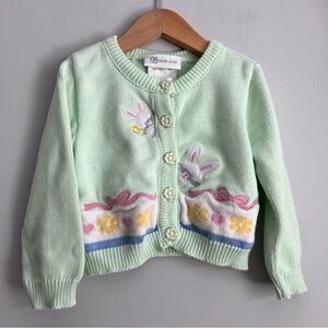 Bonnie Jean Green Cardigan Sweater with Bunnies Easter Spring